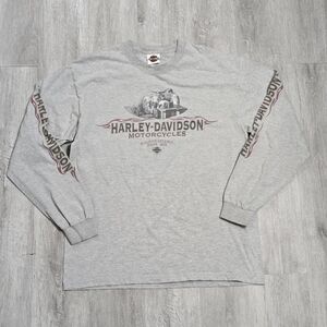 Vintage Y2K 2008 Harley Davidson Flame Long Sleeve Tee Gray Conroe, Texas